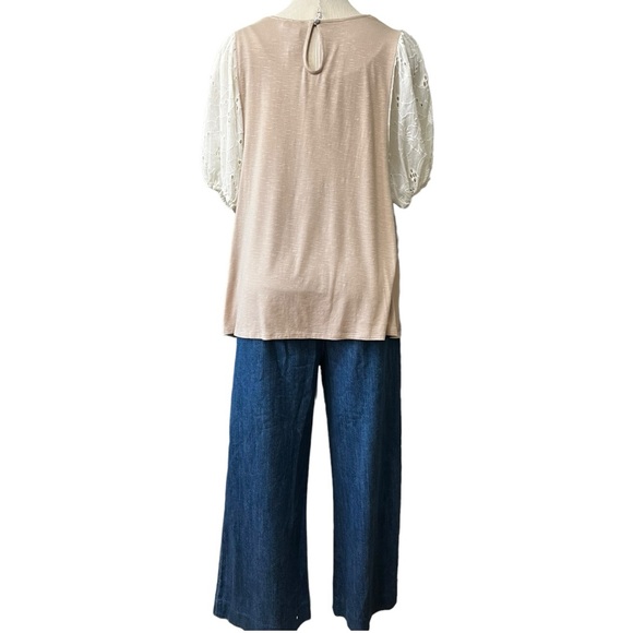 Anthropologie Dolan Embroidered Eyelet Puff Short Sleeve, Tan, size XL - Picture 12 of 13